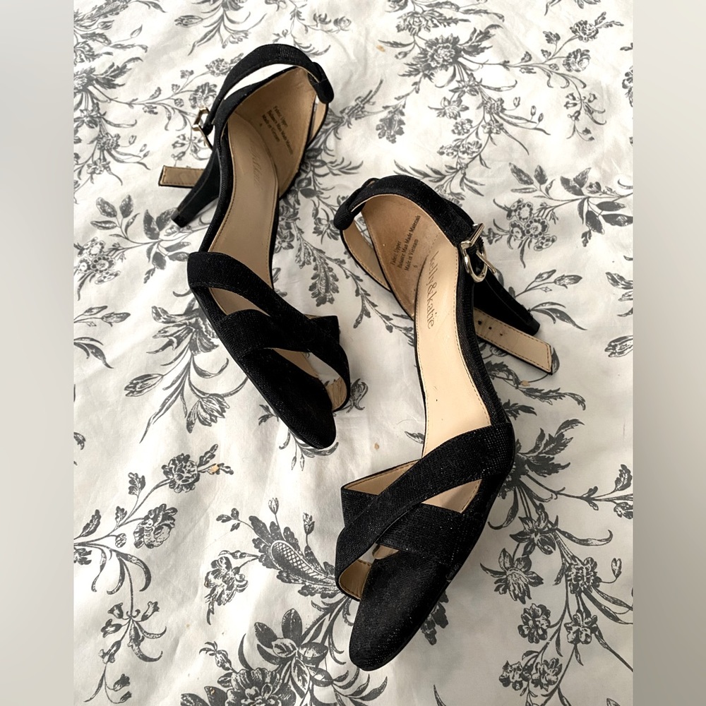 Kelly & Katie Sparkly Black Cross-Strap Heels